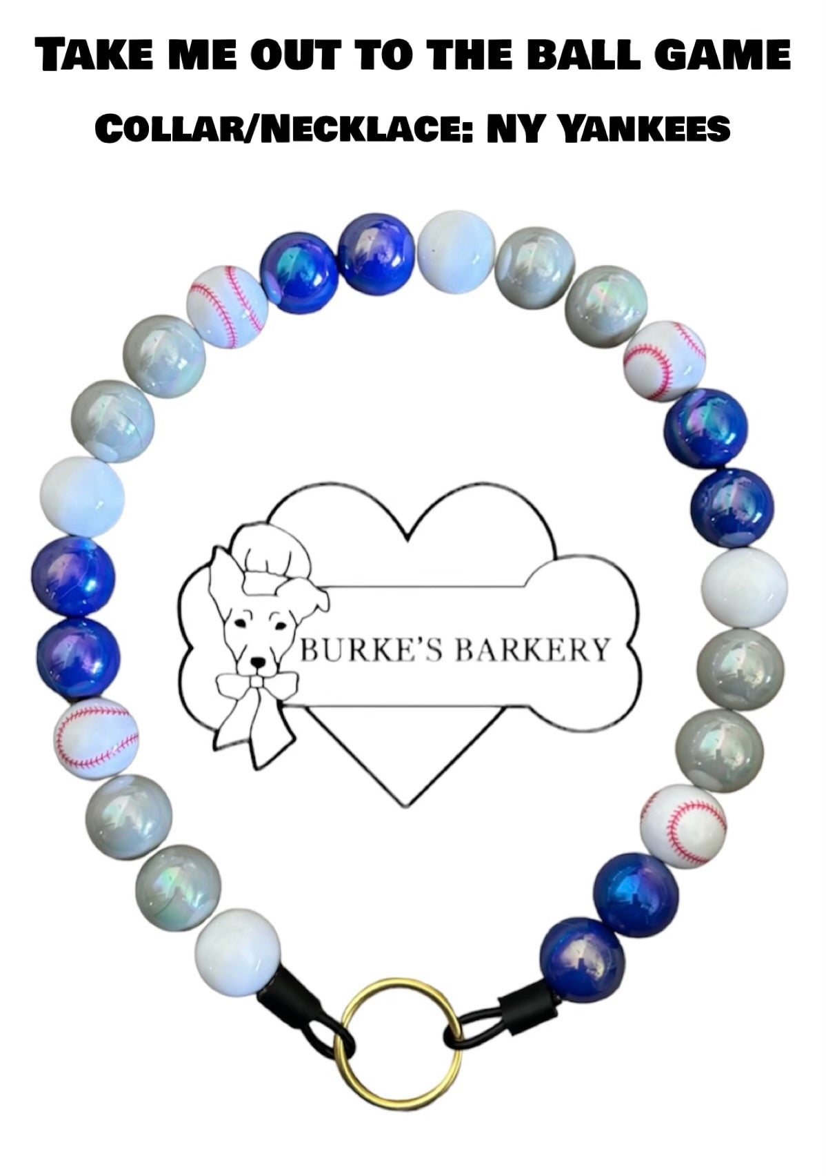 Take me out to the ballgame beaded dog collar/necklace (NY Yankees)